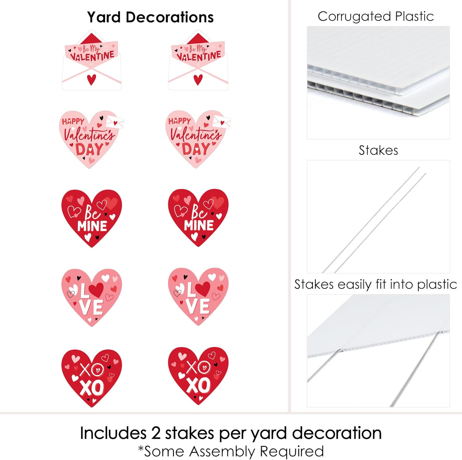 Big Dot of Happiness Happy Valentine’s Day - Hearts, Envelope Lawn Decorations - Outdoor Valentine Hearts Party Yard Decorations - 10 Piece