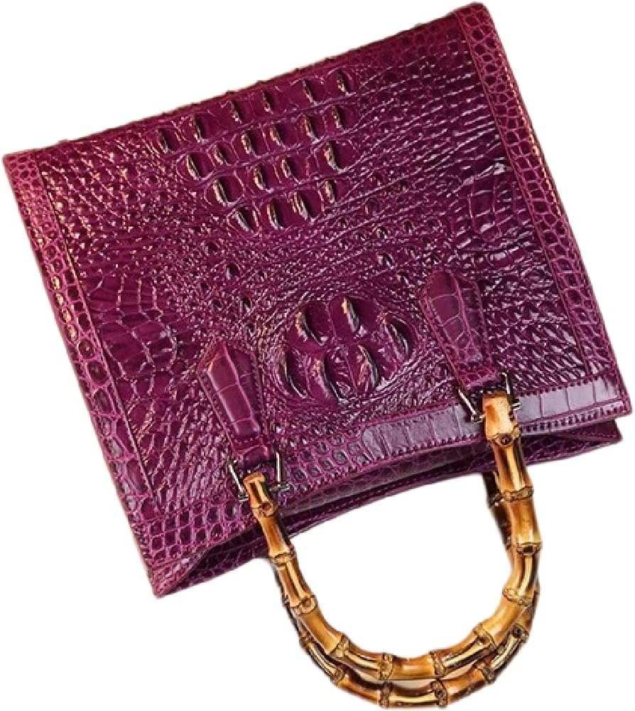 Crocodile Pattern Leather Women's Bag Real Bamboo Top-Handle Satchel Handbags Portable Tote Bag Shoulder Messenger Bags