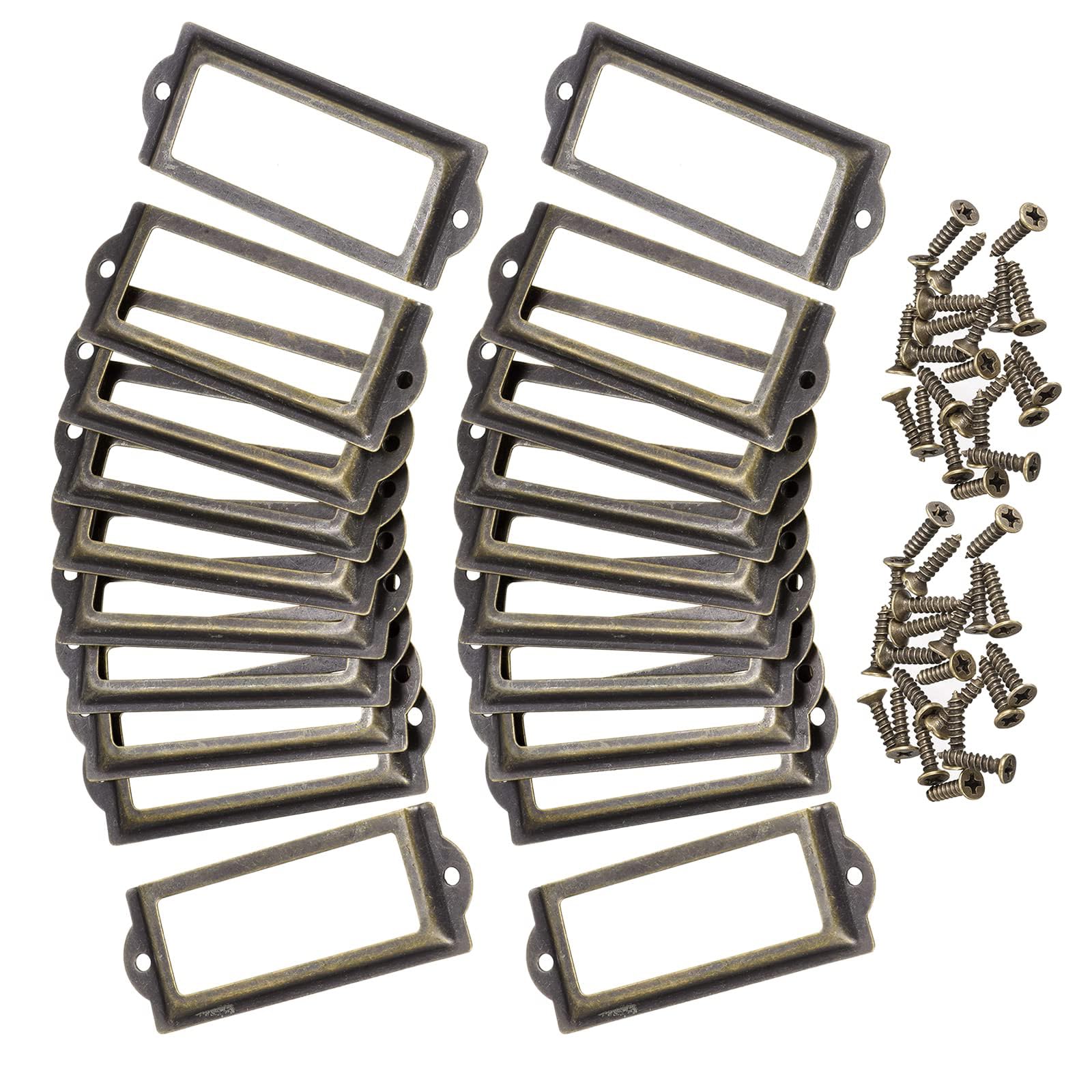 TA-VIGOR 83 x 30mm Antique Metal Label Holders Flie Card Frame 50pc Bronze