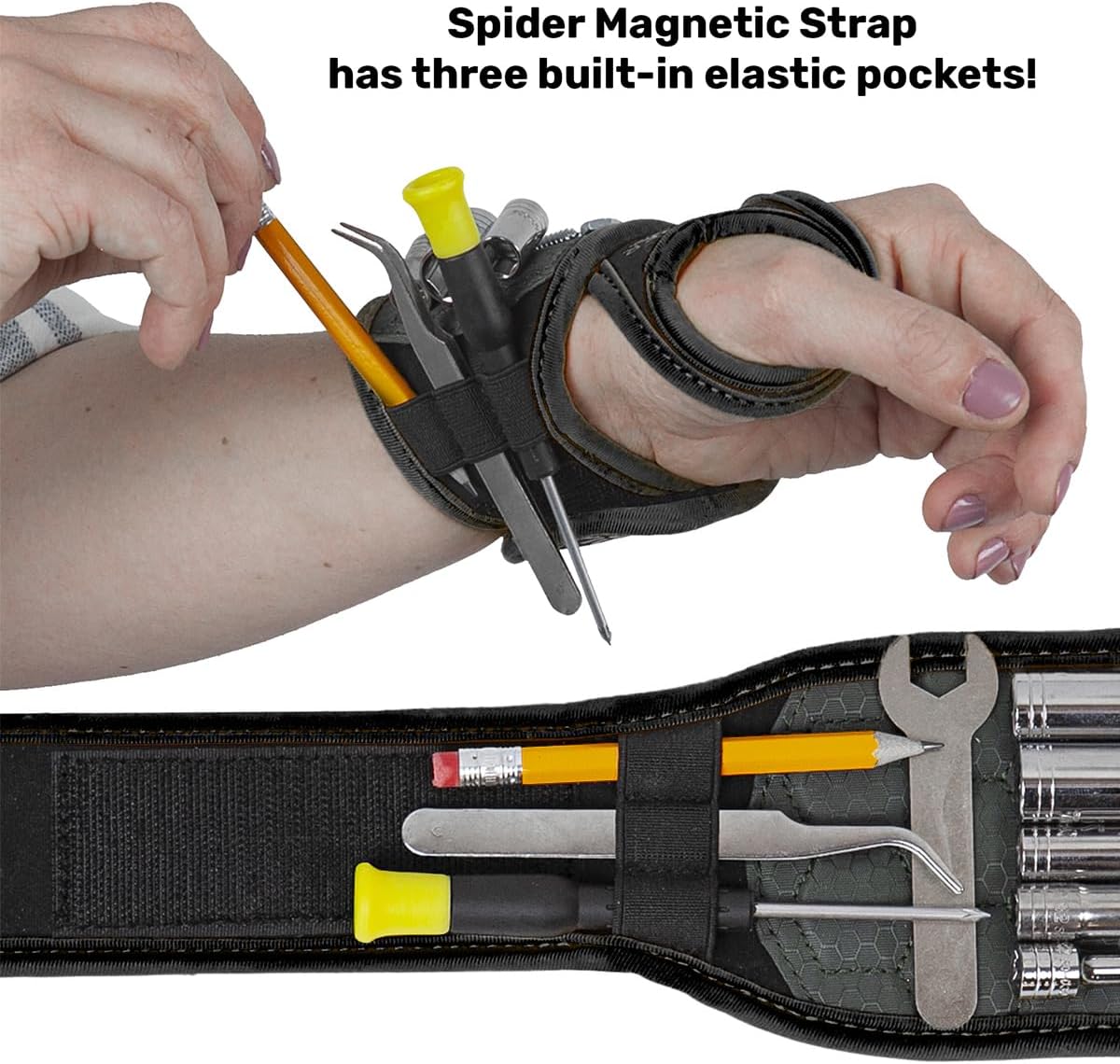 Spider Tool Holster - Magnetic Wrist Wrap - Ergonomic support strap embedded with high strength magnets for carrying screws, nails, drill bits, washers, sewing needles - Great gift for father, DIY