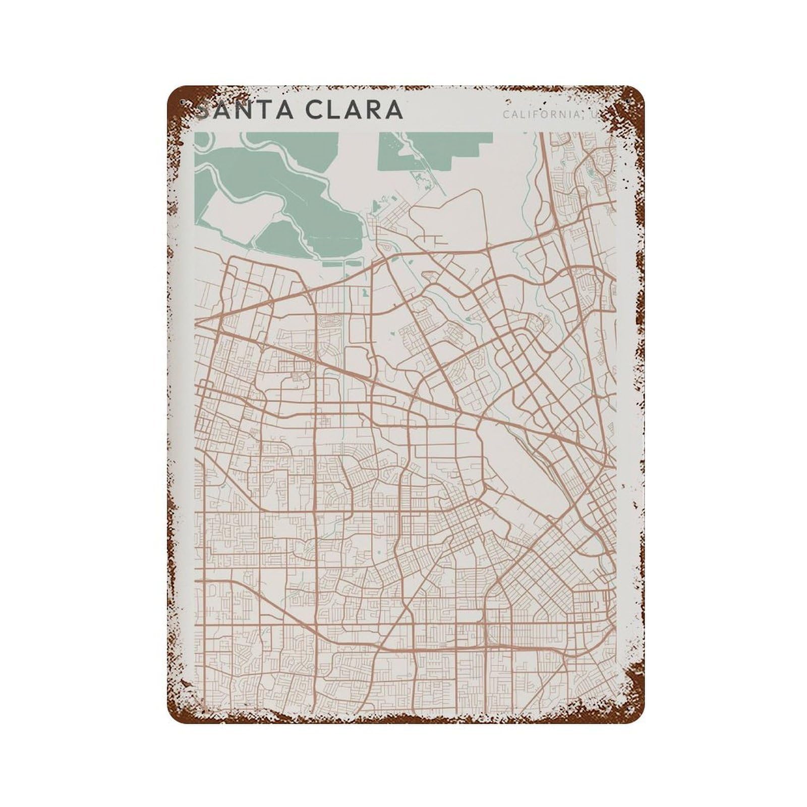 xiaoxiaoshen Santa Clara Map California Travel Gift Farmhouse Decor Wall Decor Art Metal Tin Poster Modern Home Decor Art Home Bar Shop Decorations Vintage Sign 40x30cm