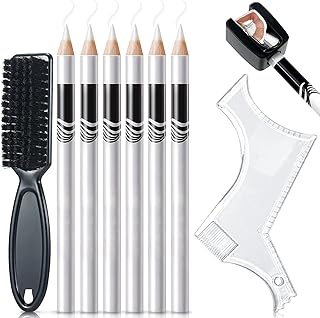 NewBang 8 Pieces White Barber Pencil Set Edge Hairline Razor Trace Pencils Beard Guide Beard Hairline Outliner and Beard Shaping Pencils(6pcs Barber Pencils with Built-in Sharpener,Brush and Ruler)
