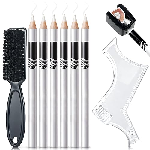 NewBang Juego de 8 lápices de peluquería blancos con borde de raya, lápices de trazos de afeitar, guía de barba y delineadores de barba (6 lápices NewBang Juego de 8 lápices de peluquería blancos con borde de raya, lápices de trazos de afeitar, guía de barba y delineadores de barba (6 lápices