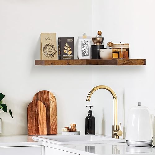 Miniatura 5 de Estantes flotantes rústicos, estantes de pared de 15 pulgadas para baño, dormitorio, pequeño estante colgante para almacenamiento en la pared,