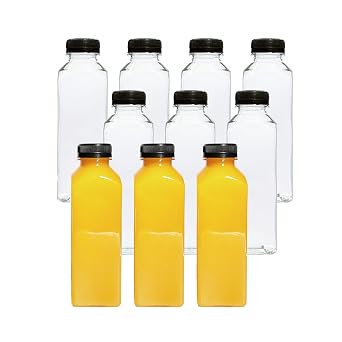 10pcs 16oz Plastic Juice Bottles, Juice Containers with Lids, Clear Bulk Beverage Containers for Juicing, Smoothie and Homemade Beverages.