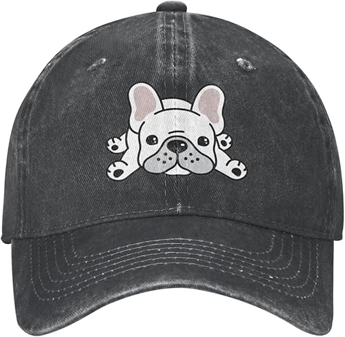 VunKo Bulldog francés acostado vintage, desgastado, ajustable, de mezclilla lavada, para hombre, papá, camionero, gorra de béisbol para hombre