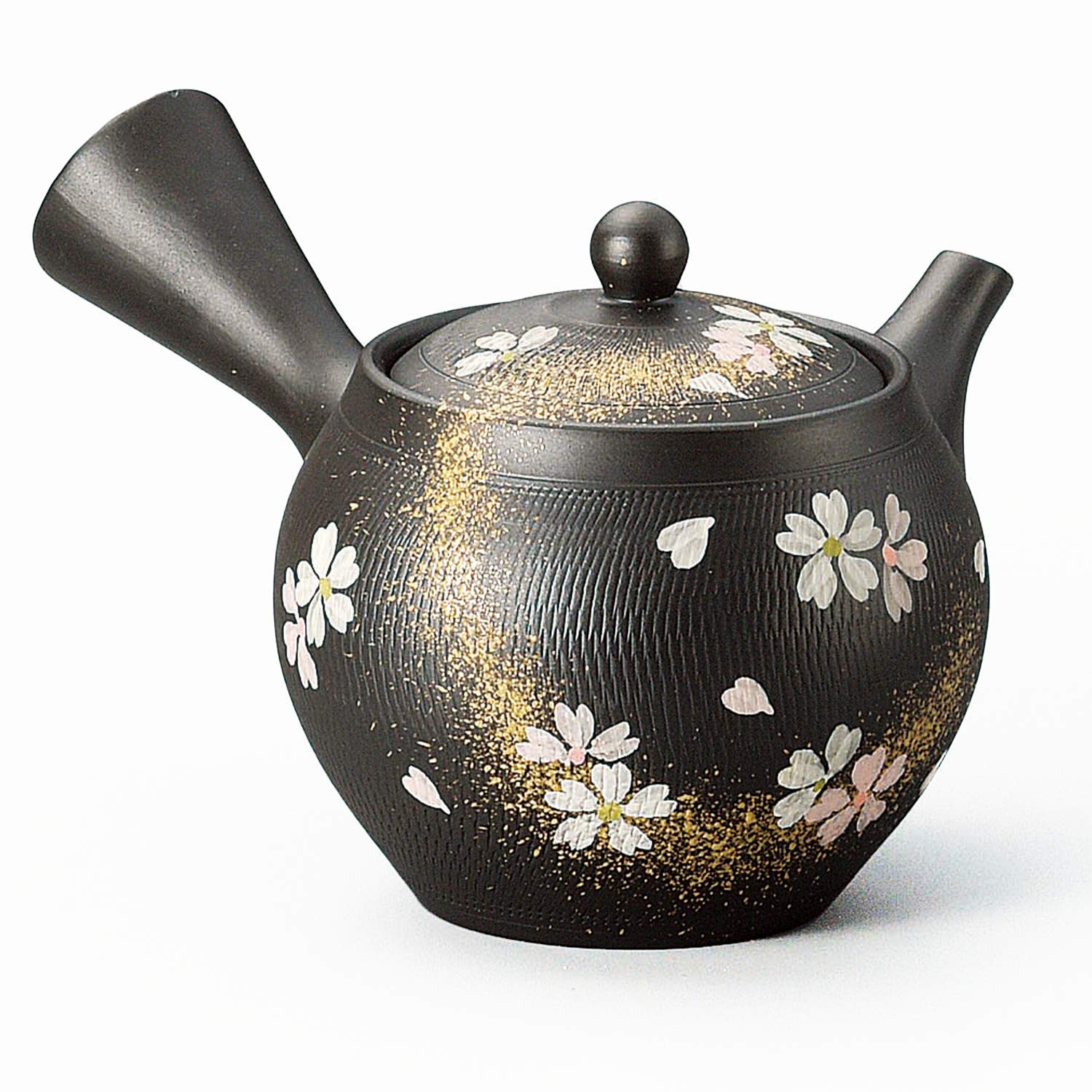 Yamaki Ikai Kinko Black Bili Two-Color Cherry Blossom Ceramic Tea Strainer, Teapot