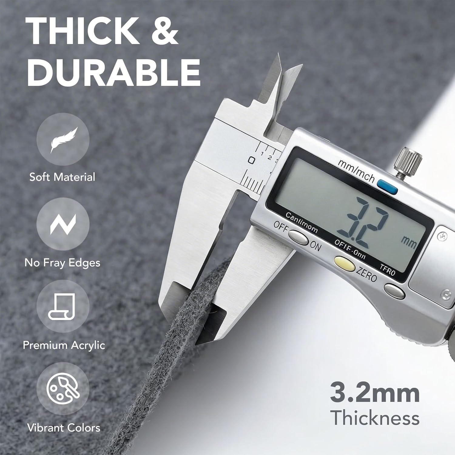 FabricLA Charcoal Acrylic Felt Fabric - 3.2mm Thick, 60" Wide - Soft, Non-Stiff Craft Felt by The Yard - Ideal for Sewing, DIY Projects, Crafts & Padding - 2 Yard