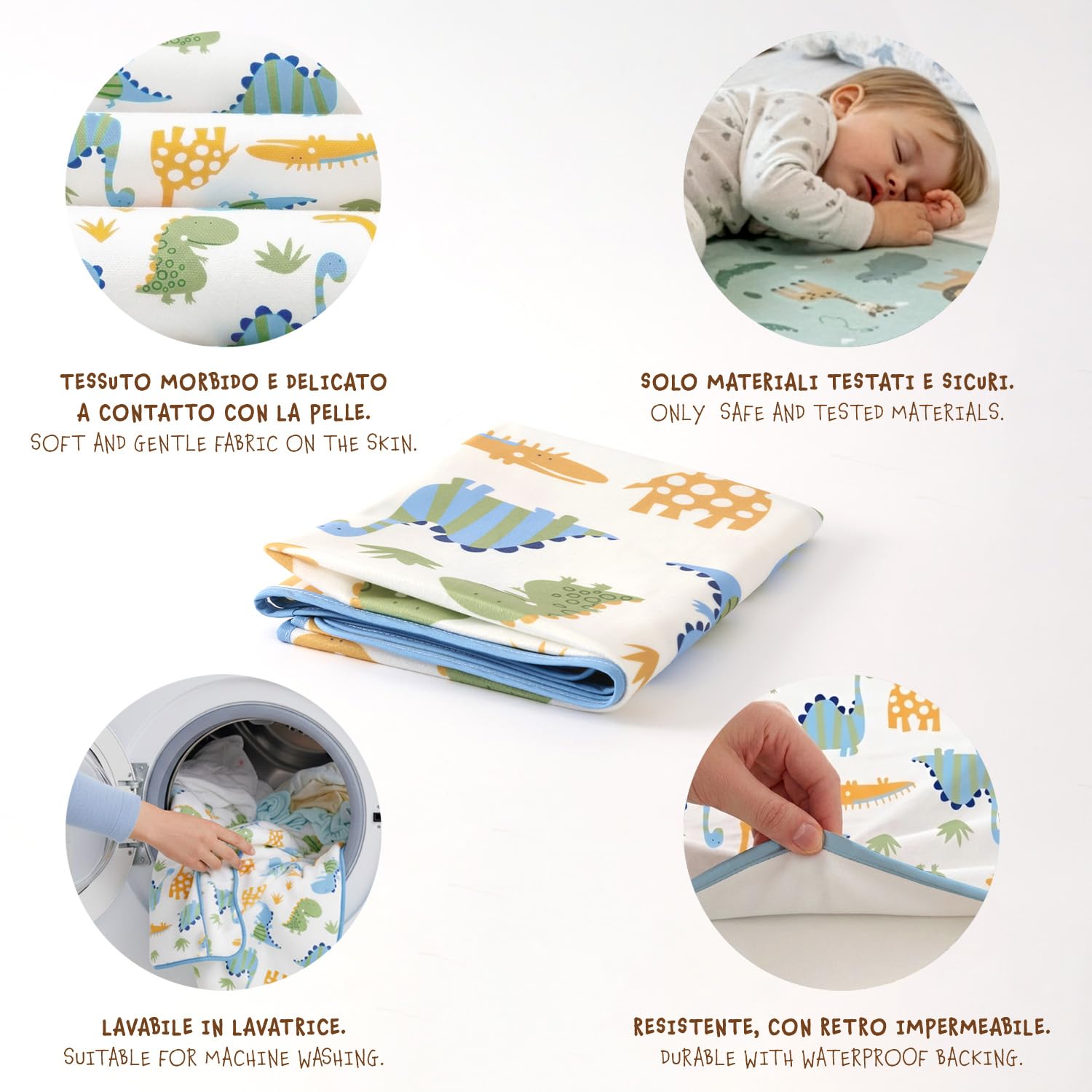 PERLETTI Traversine Neonato Fasciatoio Impermeabili Pacco Doppio - Traversa Teli Cambio Bambino Lavabili in Lavatrice - Traverse Bimbo Riutilizzabili Versatili Morbide (Set Azzurro + Verde, 50x70 cm)