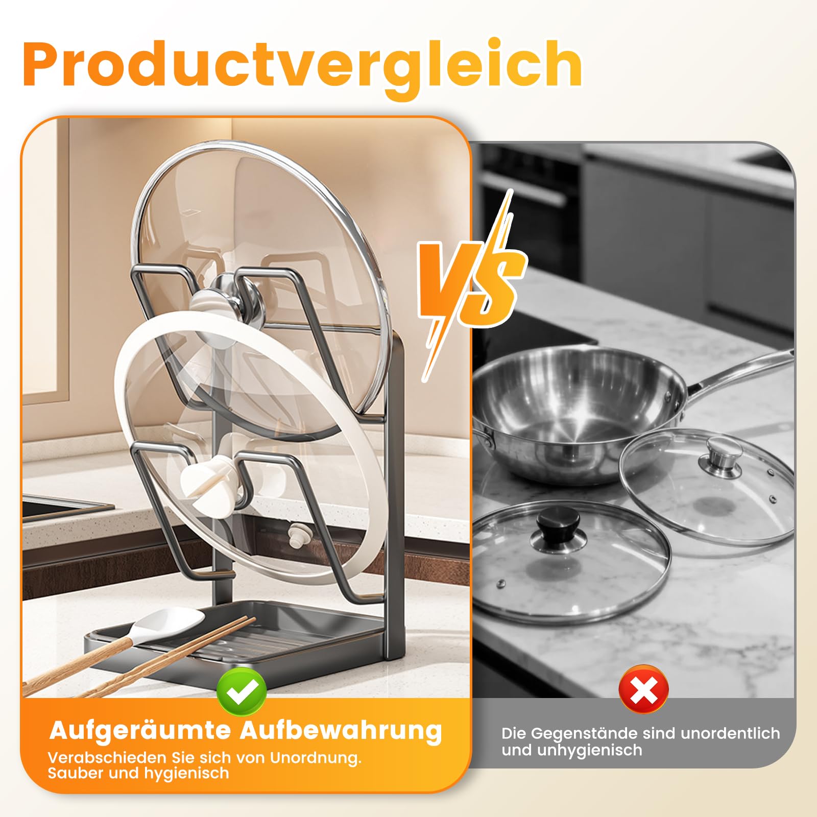 WWMH Topfdeckel Organizer, Topfdeckelhalter, Deckelhalter Küche,Topfdeckel Halter mit Löffelablage für Küchenarbeitsplatte Küche, Haushalt & Wohnen