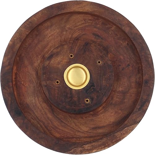 DharmaObjects Soporte para quemador de incienso tallado de madera redonda de 5 pulgadas - Conos o palos