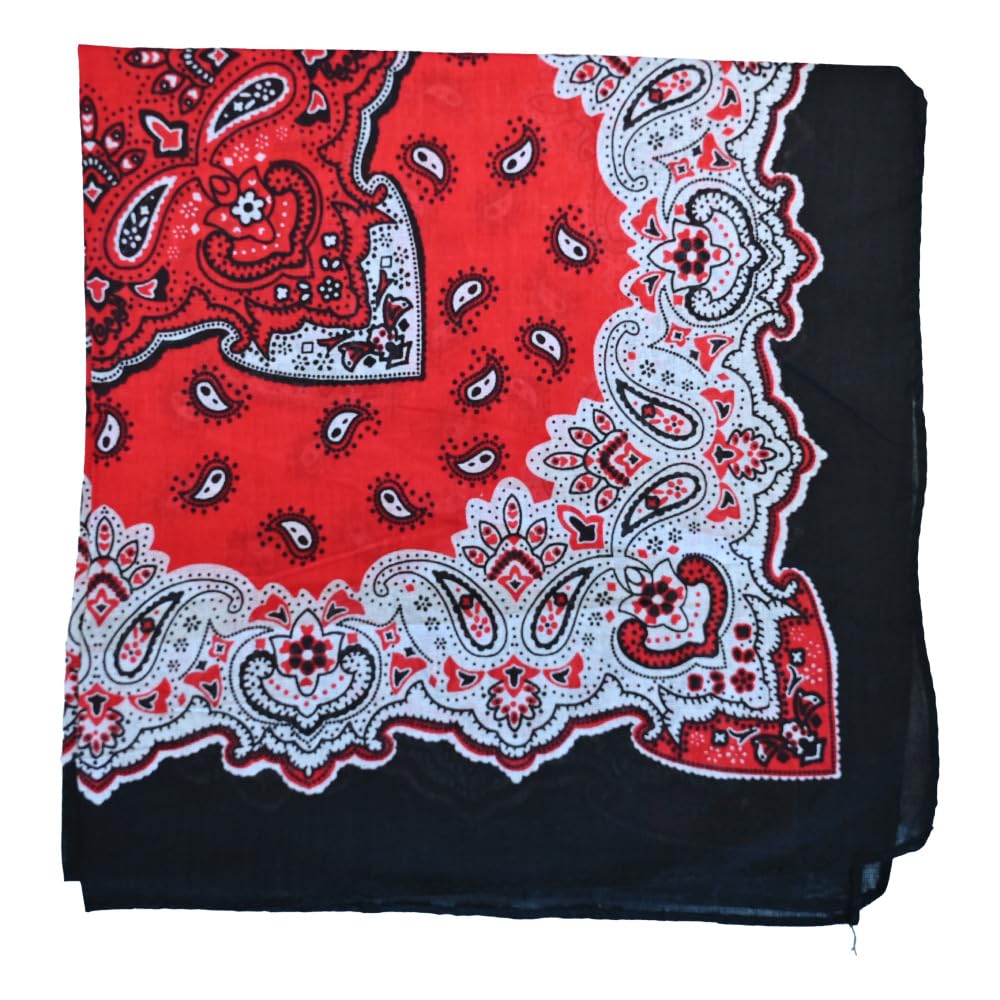 The Tie Company Unisex Black, Red & White Red Rose Paisley Bandana Head Neck Scarf Wrist Wrap Head Hair Band Flower Cotton - Red & White Paisley