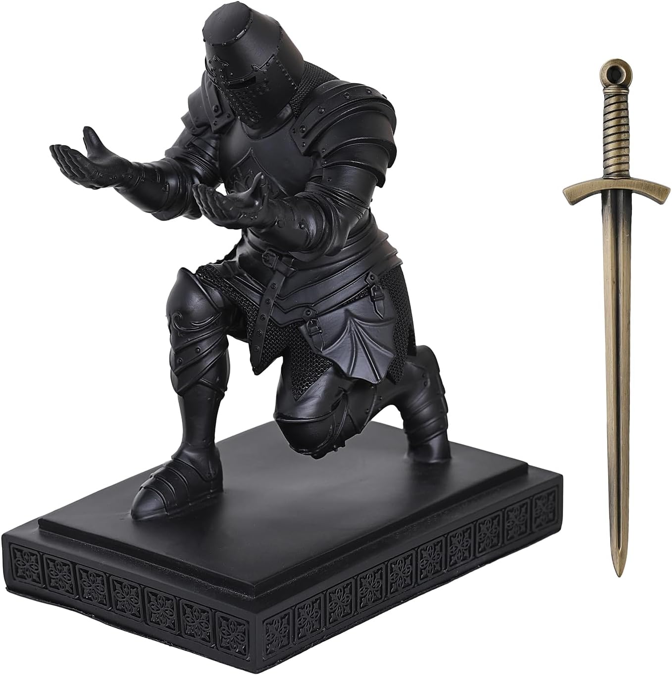 Templar Vanguard Soldier Pen Holder Pencil Stand Desk Organizers and Accessories as Gift for Medieval Warrior Enthusiast (Black)