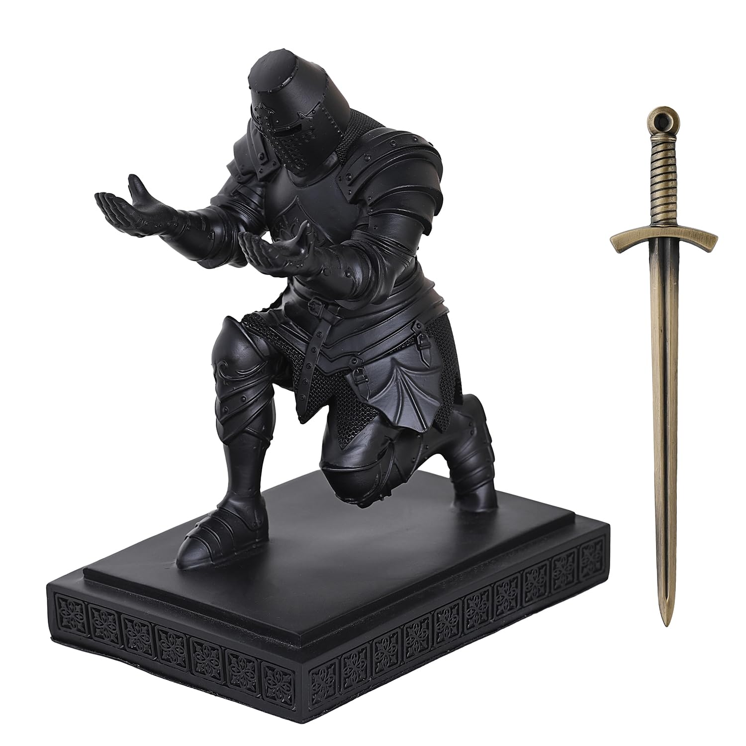 Templar Vanguard Soldat Stiftehalter Bleistiftständer Schreibtisch-Organizer und Zubehör als Geschenk für Mittelalter-Krieger-Enthusiasten (Schwarz)