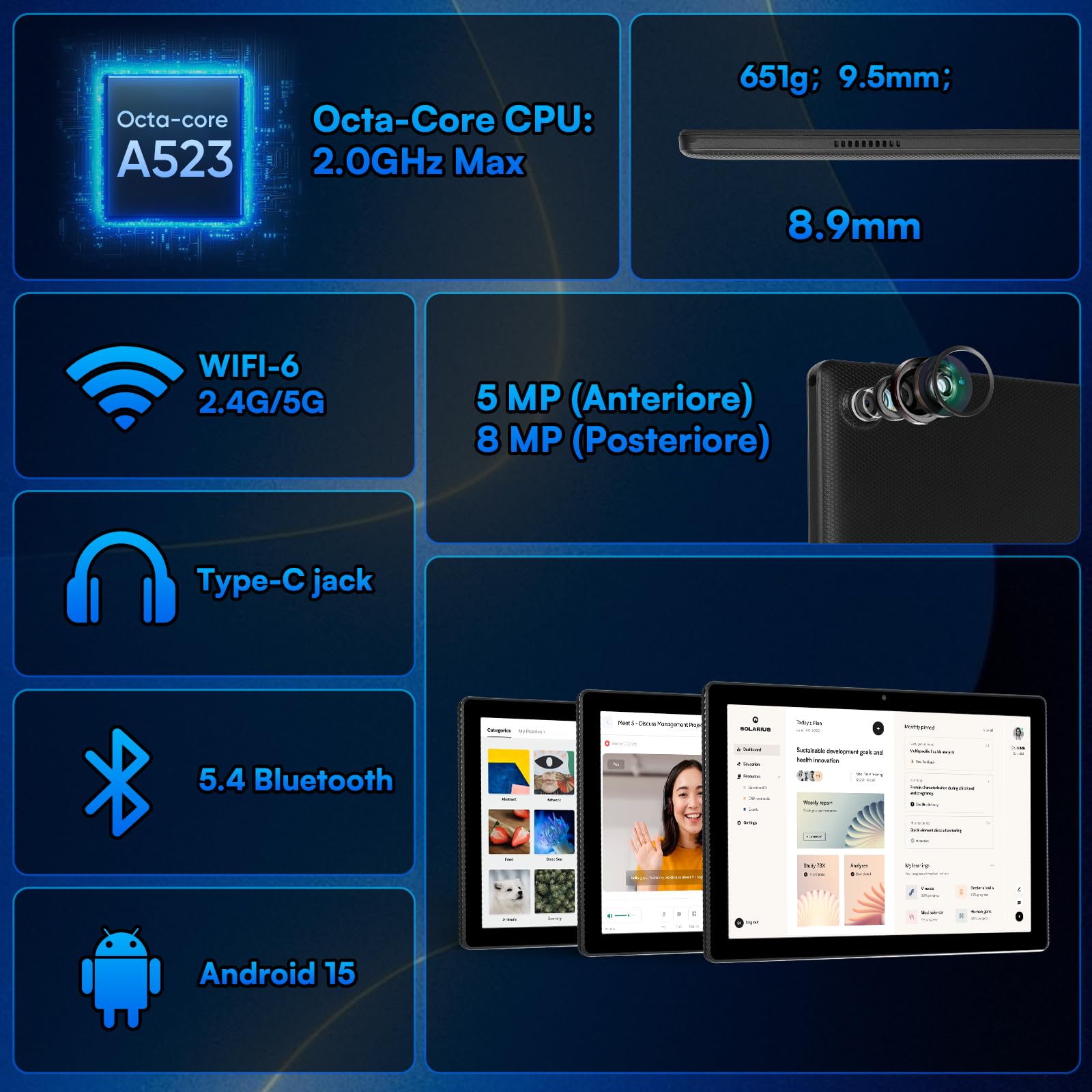 Laptok Tablet, Android 15 Tablet 10 Pollici Con Tastiera, 20GB+64GB+1TB, Octa-Core, Face ID, Tablet PC Con WIFI 5G, Bluetooth 5.4, Widevine L1, 5MP+8MP, 1280 * 800 HD, 5000mAh,2 Anni Garanzia(Nero)