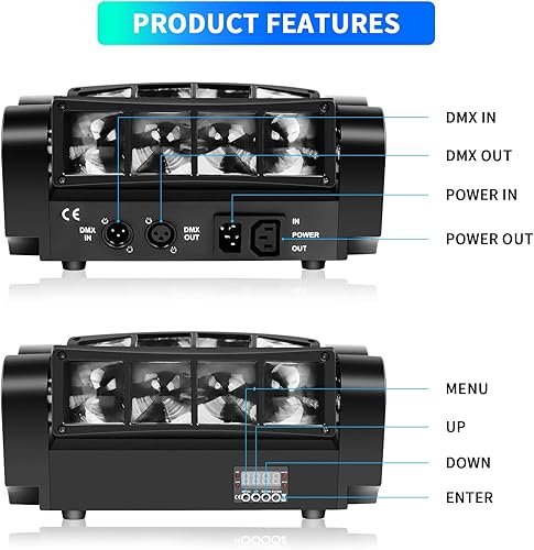 Miniatura 2 de UKing Spider - Luces de cabeza móvil 8x10W LED Beam DJ luces RGBW activadas por sonido y control DMX-512 para fiesta pub festival discoteca