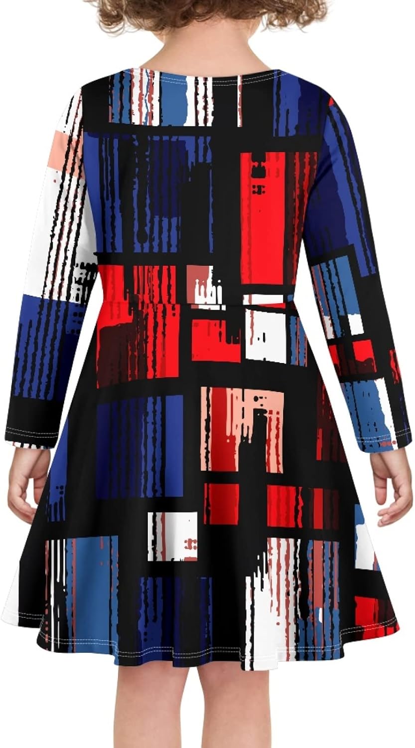 Cute Long Sleeve Girls Skater Dress Casual Funny Animal Floral Print Swing T Shirt Dress - Image 4