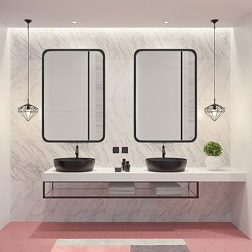 Miniatura 8 de Black 22 "x30 Metal Rectangular Bathroom Wall Mirror