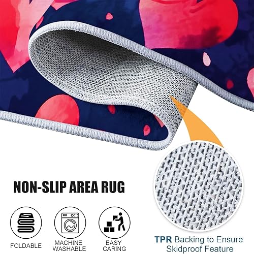 Miniatura 7 de Stain Resistant Round Area Rug 2 ft, Watercolor Retro Heart Soft Non-Slip Circular Carpet, Dark Blue Non-Shedding & Easy Care Circle Rugs for