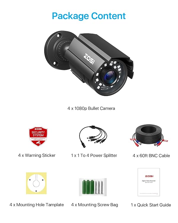 ZOSI 4PK 1920TVL 1080P Security Camera 3.6mm Lens 2MP CCTV Camera Home Security Day Night Waterproof Camera for 1080P/5MP/4K HD-TVI Analog DVR System by ZOSI - Used condition - Image 8