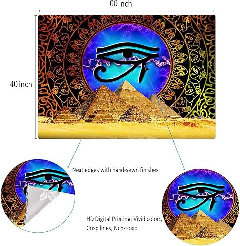 Miniatura 6 de Aidatain Tapiz de pirámide egipcia, bohemio, mandala de ojos misteriosos, tapiz de pared, 60 x 40 pulgadas, tapiz artístico grande de franela para