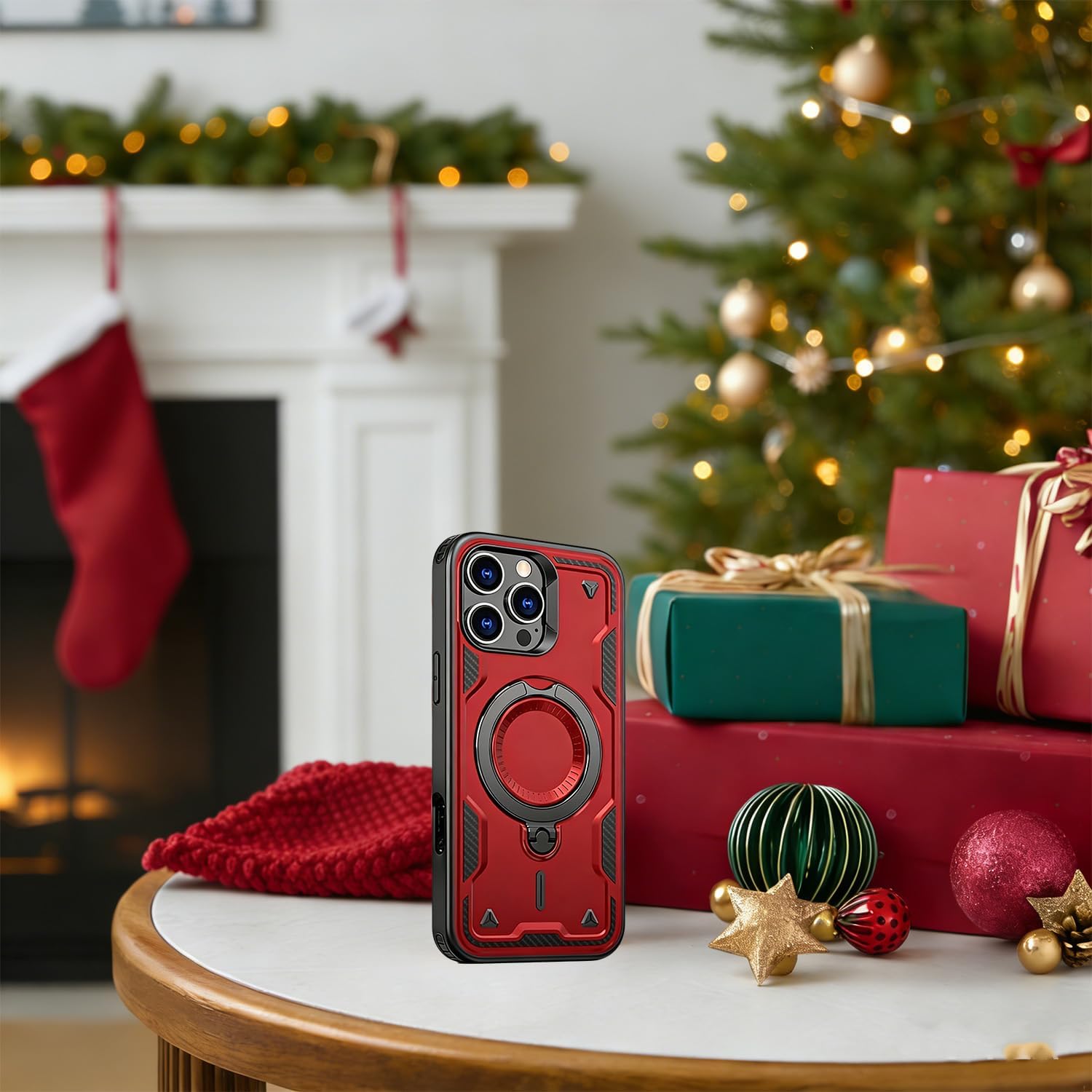 for iPhone 16 Pro Max Case Magnetic,Hybrid 2 in 1 Protective Slim Fit Sturdy Shockproof Phone Case with Invisible Magnetic Kickstand for iPhone 16 Pro Max Case 6.9 Inch,Red - Image 2