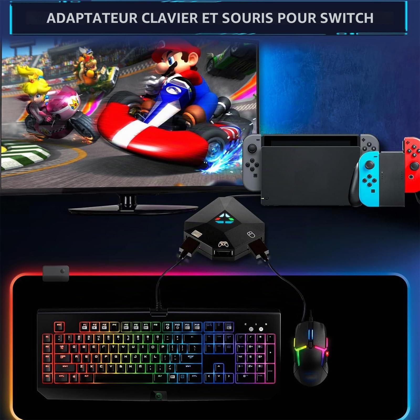 arVin Adaptateur clavier et souris pour Nintendo Switch, convertisseur clavier et souris filaire pour PS4/PS3/Xbox One/Xbox 360 Console, adaptateur supportant le mappage personnalisé
