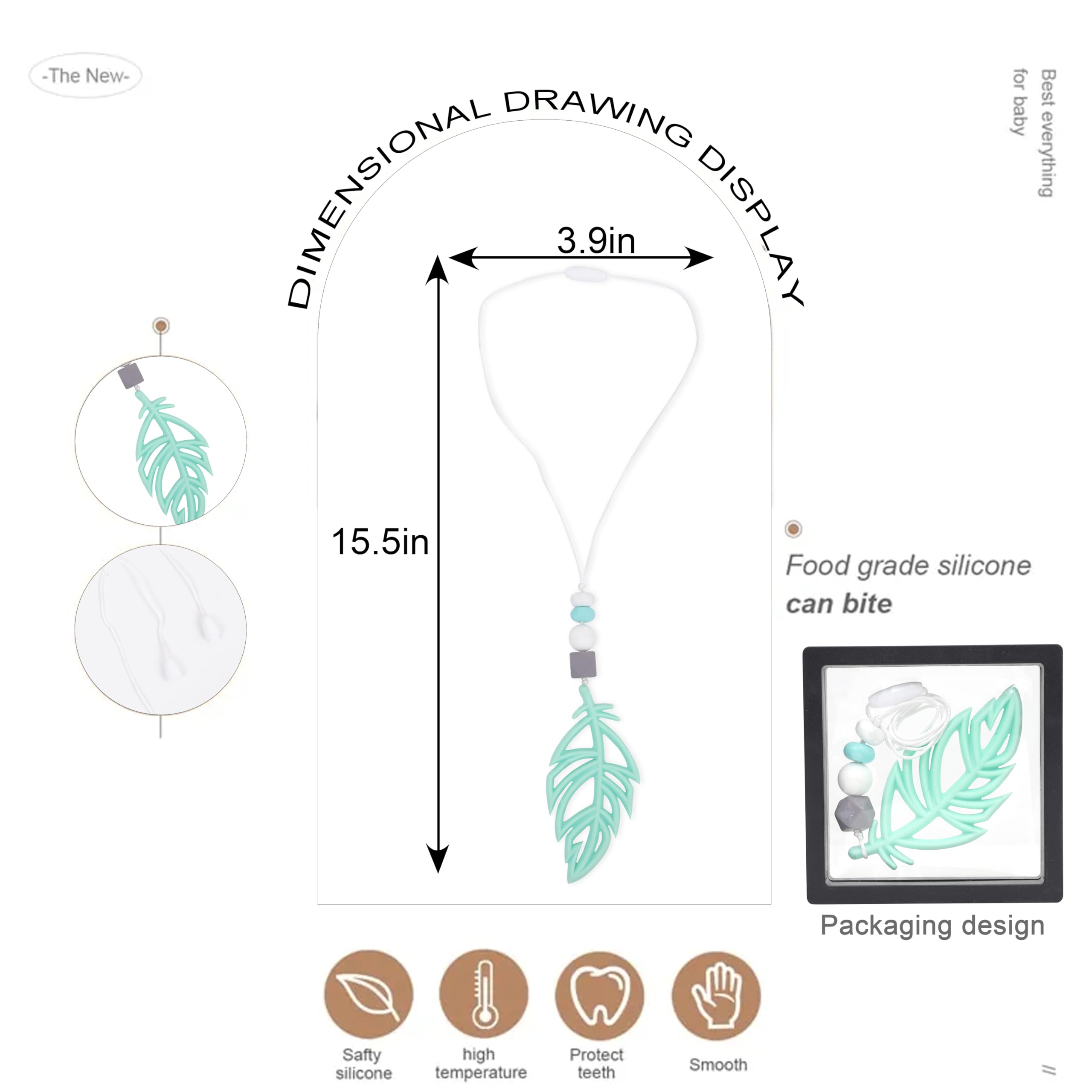 WAOUH Newborn Nursing Leaf Breastfeeding Necklace - New Mom's Silicone Jewelry,Green Leaf Silicone Nursing,Emotionally Calming Sensory Necklace,Green Stress Relief Pendant