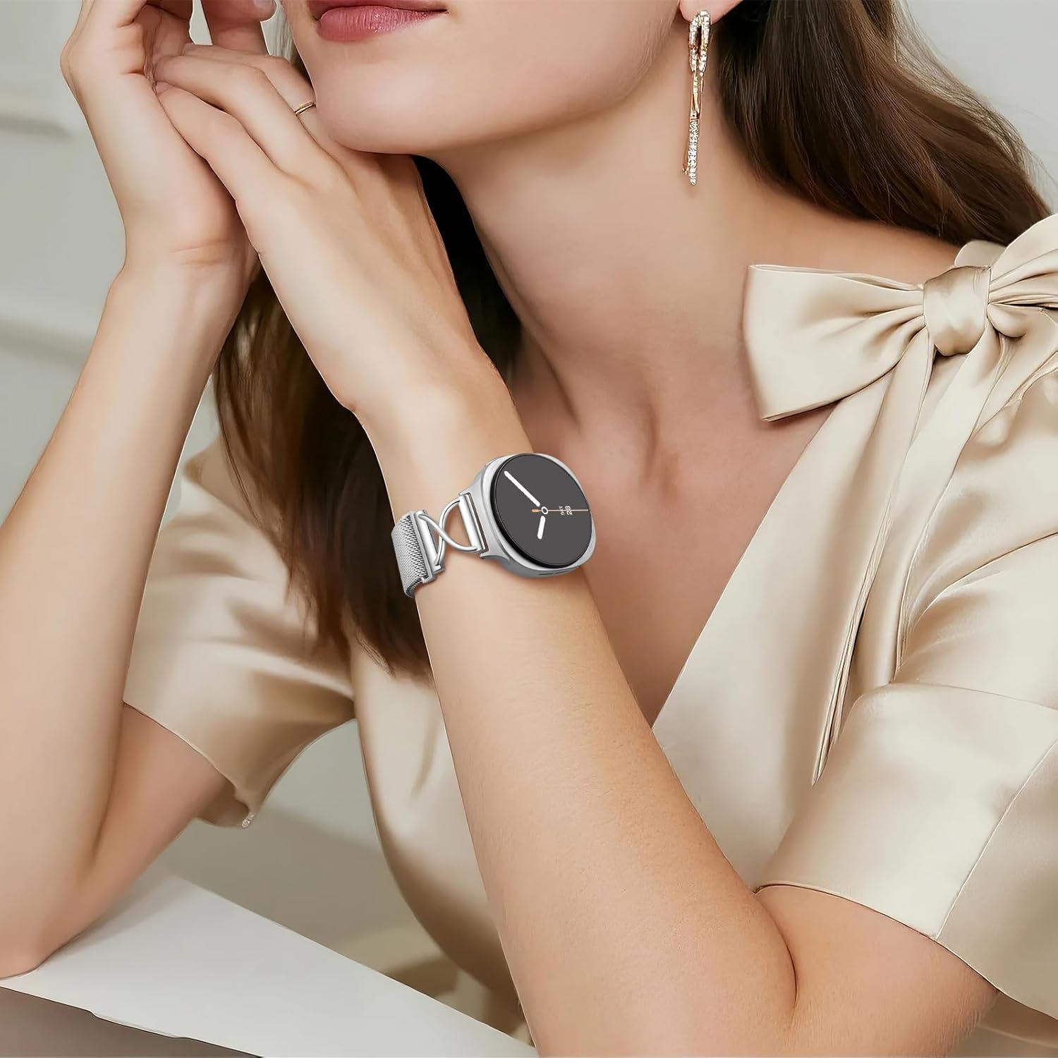 Magnetic Metal Band Designed Compatible for Galaxy Watch 8 Bands Women 40mm/44mm,Watch 8 Classic Band 46mm,Solid Stainless Steel Replacement Strap Magnet Clasp Wristbands for Galaxy 8/8 Classic,Silver - Image 9