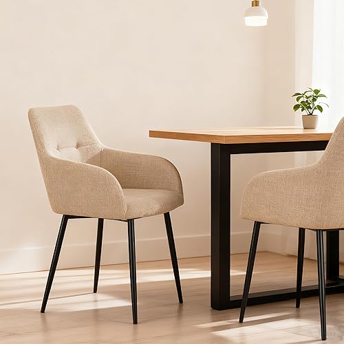 Miniatura 6 de Juego de 2 sillas de comedor modernas y acolchadas con respaldo, asiento ancho, cómodas sillas tapizadas para sala de estar, comedor, dormitorio,