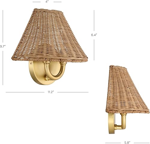 Miniatura 9 de Nathan James Millie - Aplique de pared enchufable, lámpara de lectura de cabecera con pantalla de algodón y placa trasera de latón, juego de 2