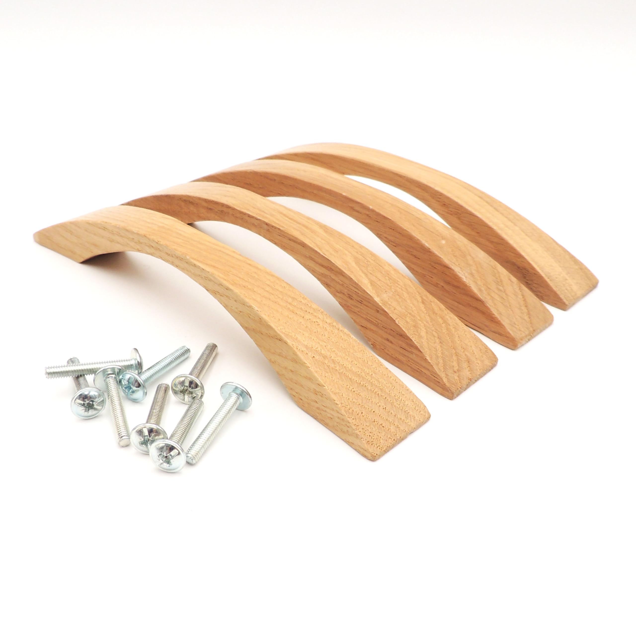 Jowe Brown 4 Wooden Handles In Oak | Wood Kitchen Door Handles In Oak Made In Austria | Varnished Oak, Screw Center Distance 128 Mm