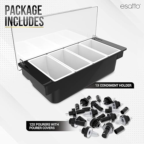 Miniatura 2 de Esatto Bar Products - Soporte para condimentos para servir bandeja de guarnición refrigerada con tapa para carrito de bar, insertos de 4 a 1 pinta,
