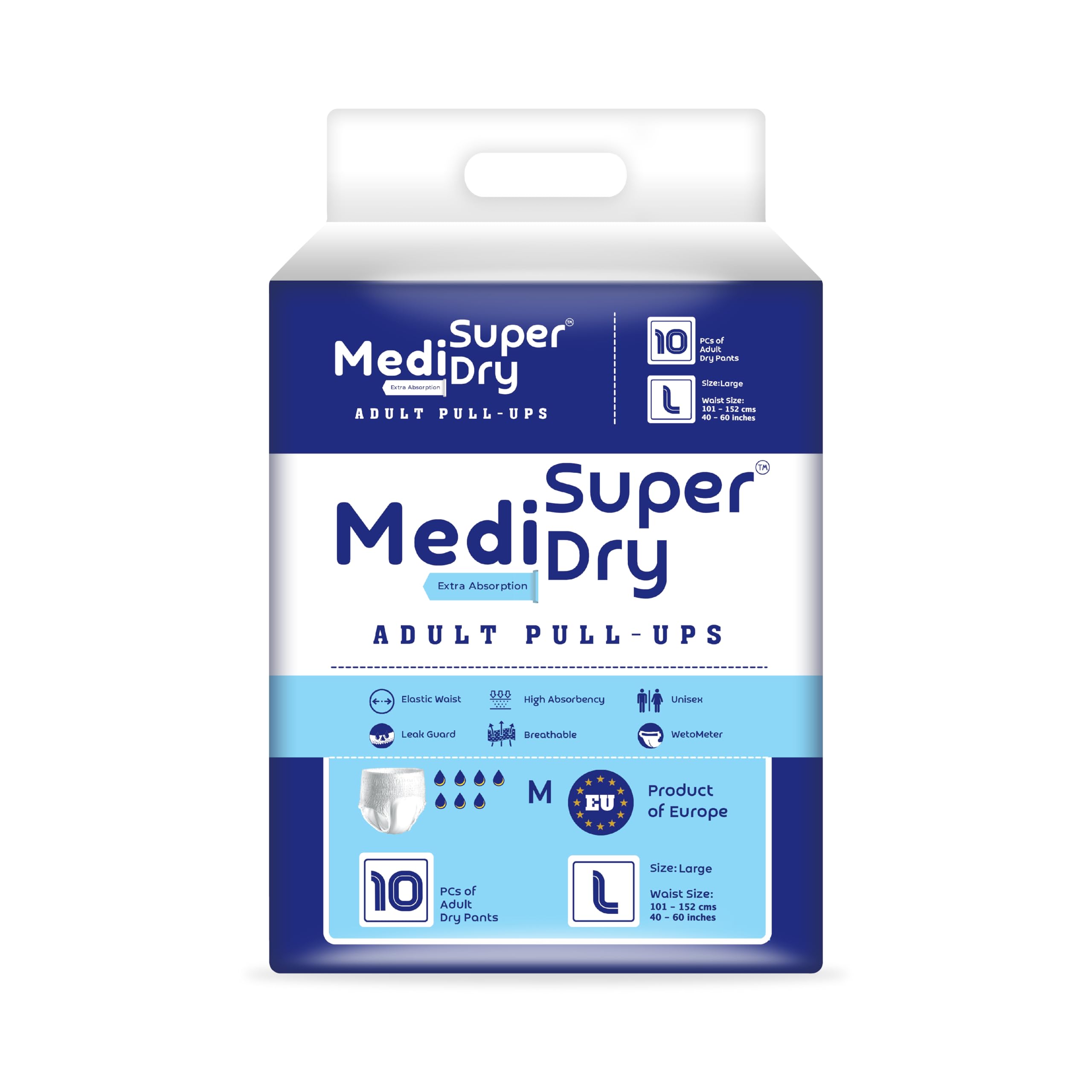 Adult Diaper Pants | Large (L) |Waist 101-152 cm (40-60 inches) |High Absorbency -10 Hrs |Rash-Free |Leakproof |Breathable |Odourless |Elastic Waist |For Men & Women | 10 Units, Pack of 1