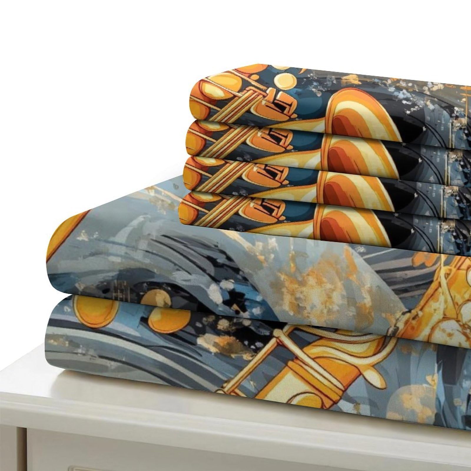 Arte del sassofono Impressione 3D 3 pz fodera per edredone Stile di illustrazione della musica jazz coperteletto microfibra ipoallergenica zip per bambini adolescenti adulti Super king（260x220cm）
