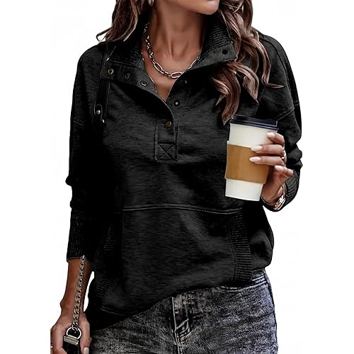 SHEWIN Womens Sweatshirt Casual Long Sleeve Lightweight Sweatshirts Button Loose Pullover Tops
