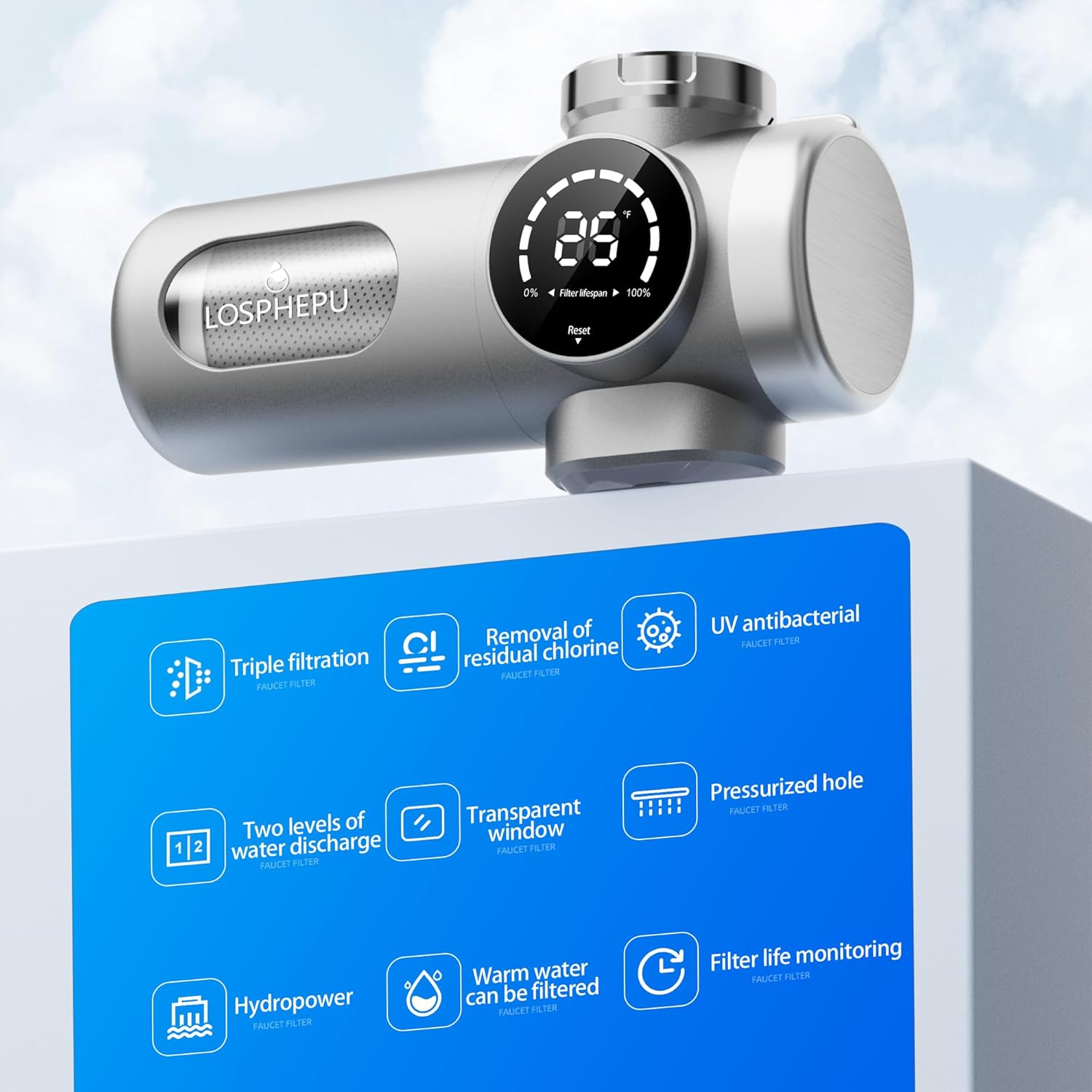 Digital Display Five-Level ultrafiltration Kitchen Faucet Water Purifier - Easy to Install, Reduce Chlorine and Odor, Remove Rust, Scale, Heavy Metals, and Realize Direct Drinking of tap Water