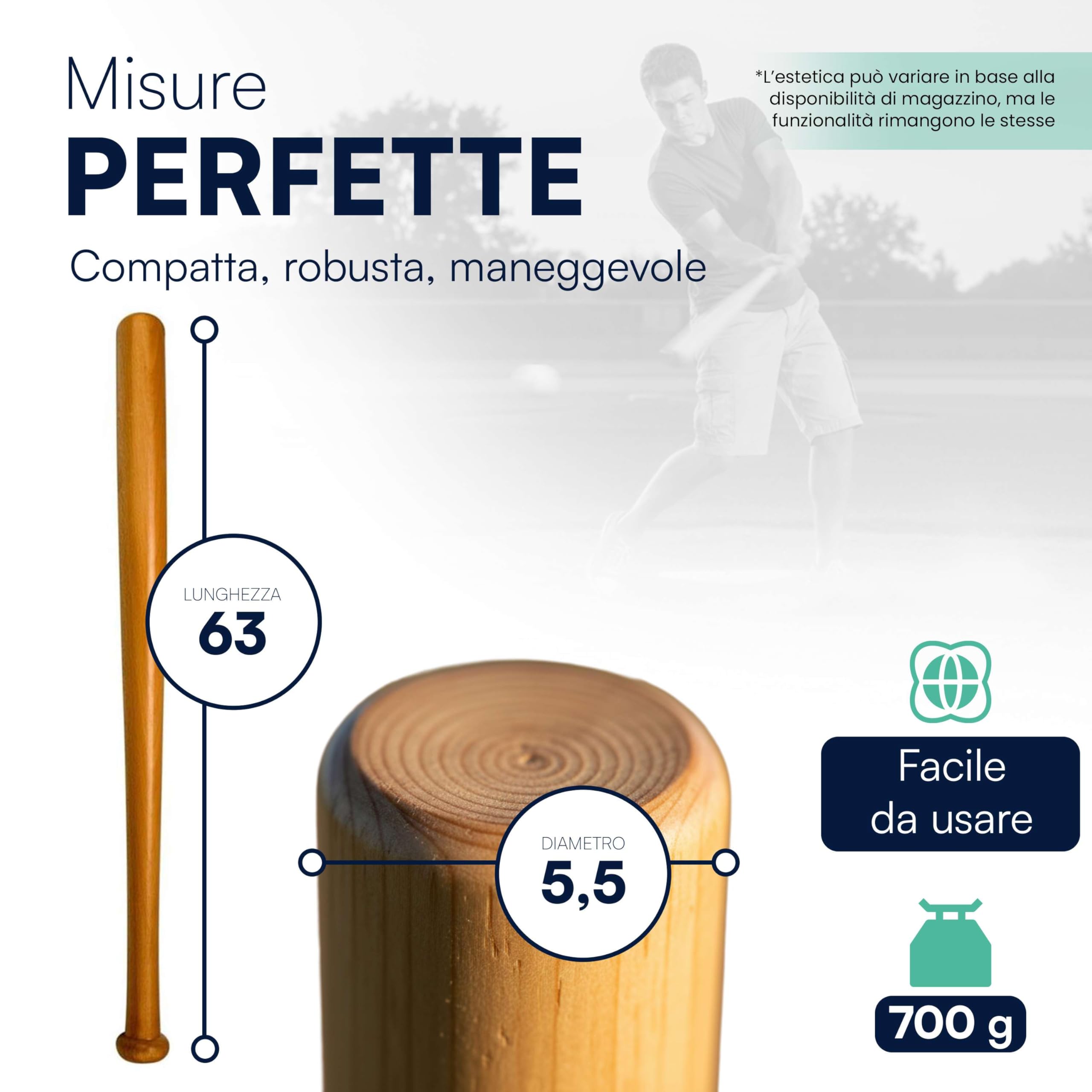 TEMPO DI SALDI Batte de Baseball Softball en Bois 63 Cm 700 Grammes pour Sport Idée Cadeau