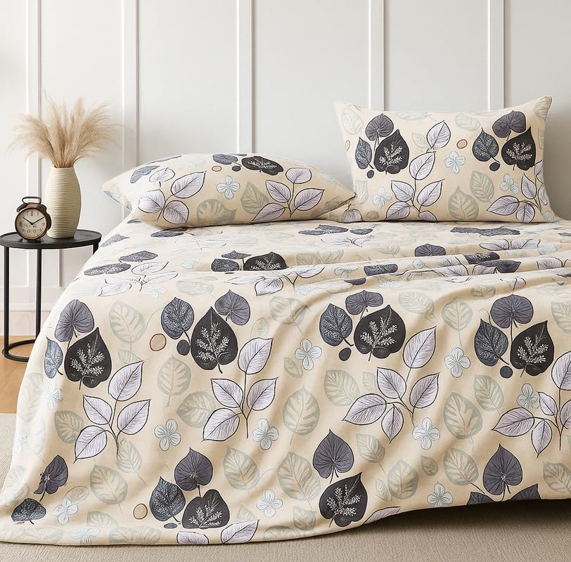 Image of BSB HOME 300 TC Cotton Microfiber XXL Super King Size Bedsheet for Double Bed, Without Joint King Size 108 Inches X 108 Inches, 9 Feet, 275 X 275 cm with 2 Large Size Pillow Covers - Beige Black