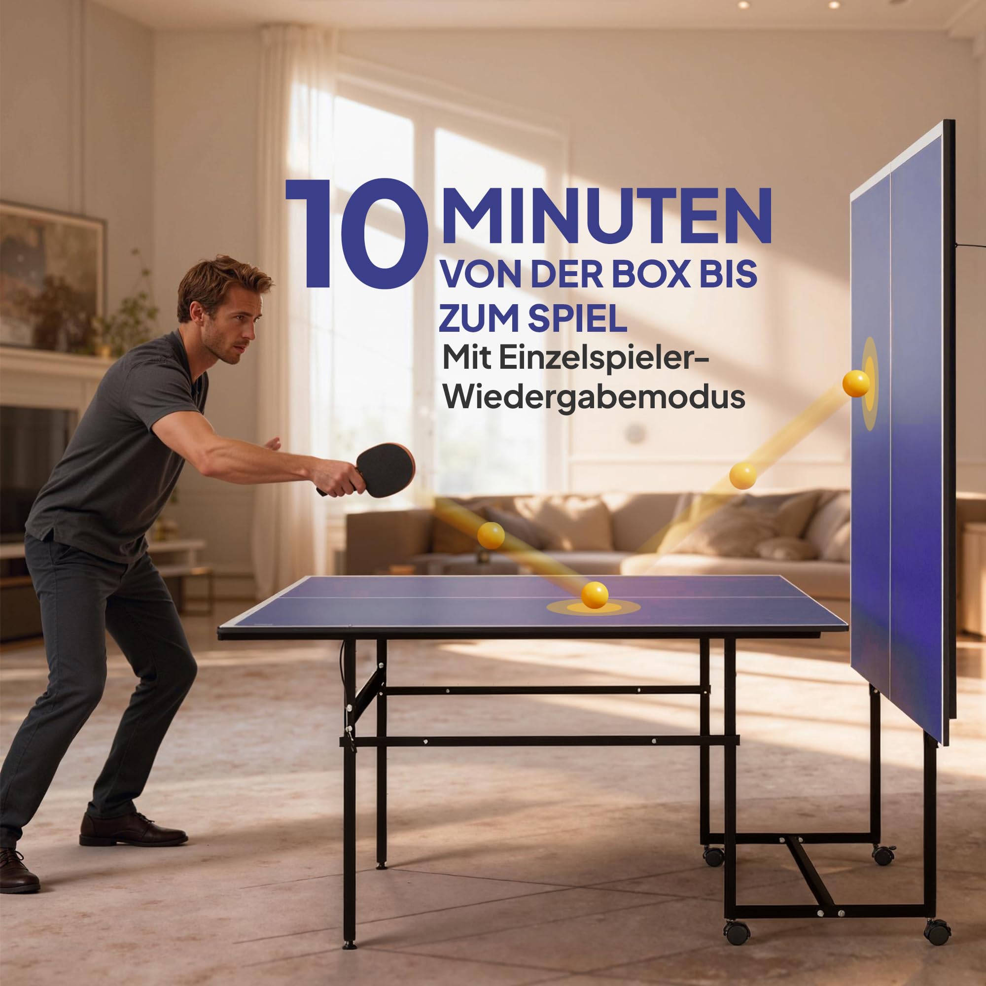 SPORTNOW Tischtennistisch mit Rollen, Klappbar Tischtennisspiel-Set, Tischtennisplatte mit 2 Tischtennisschlägern, 3 Bällen, StahlIndoor, 274 x 152,5 x 75,5 cm, Blau