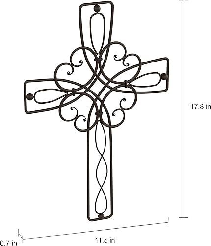 Miniatura 7 de Lavish Home Cruz de pared de metal con diseño floral decorativo, arte de pared religioso rústico hecho a mano para decoración en sala de estar,