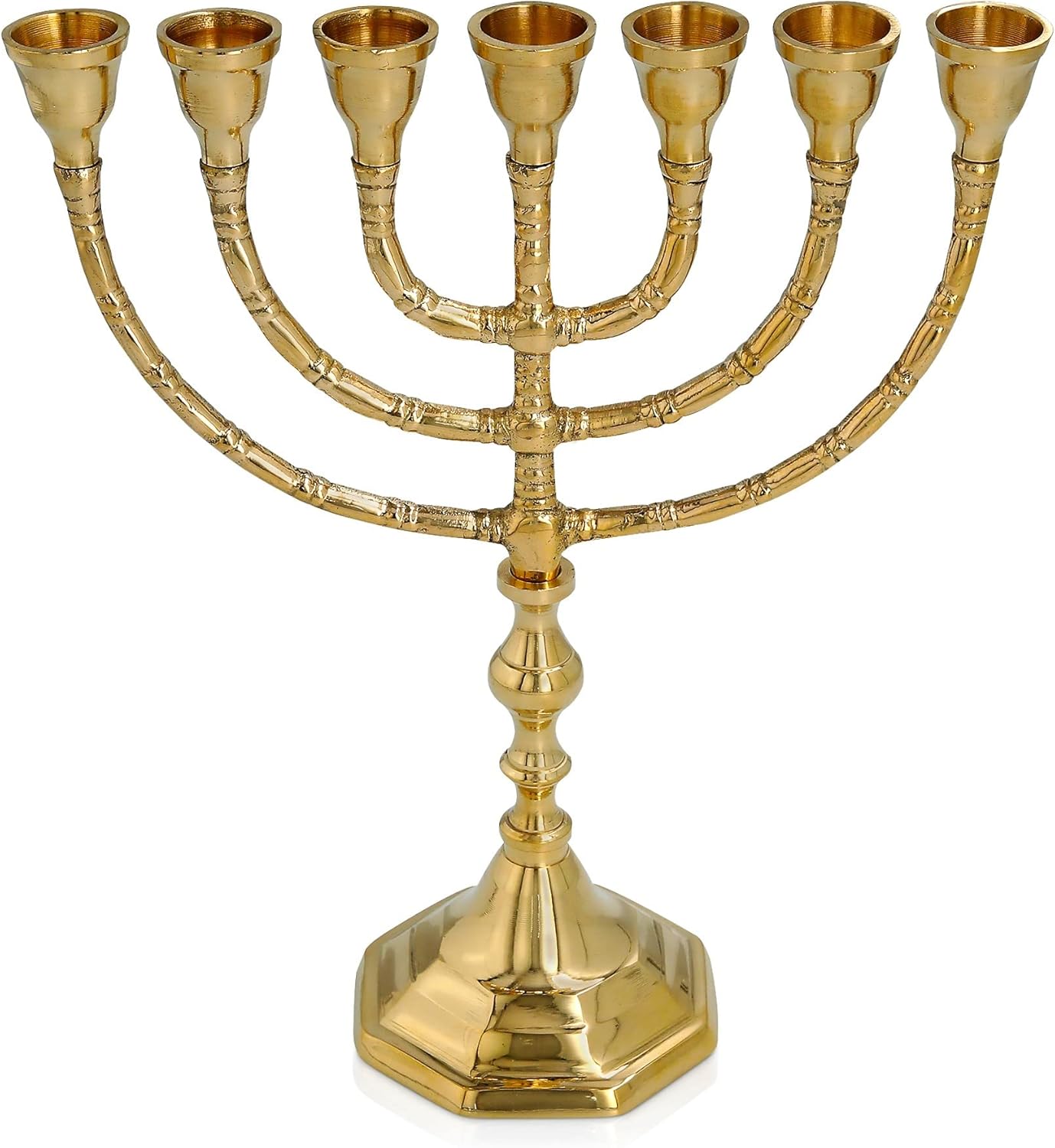 Salomon's Menora Authentic Brass Menorah - 7-Branch Candle Holder from Jerusalem, Israel - Antique Design for Spiritual, Religious & Home Decor