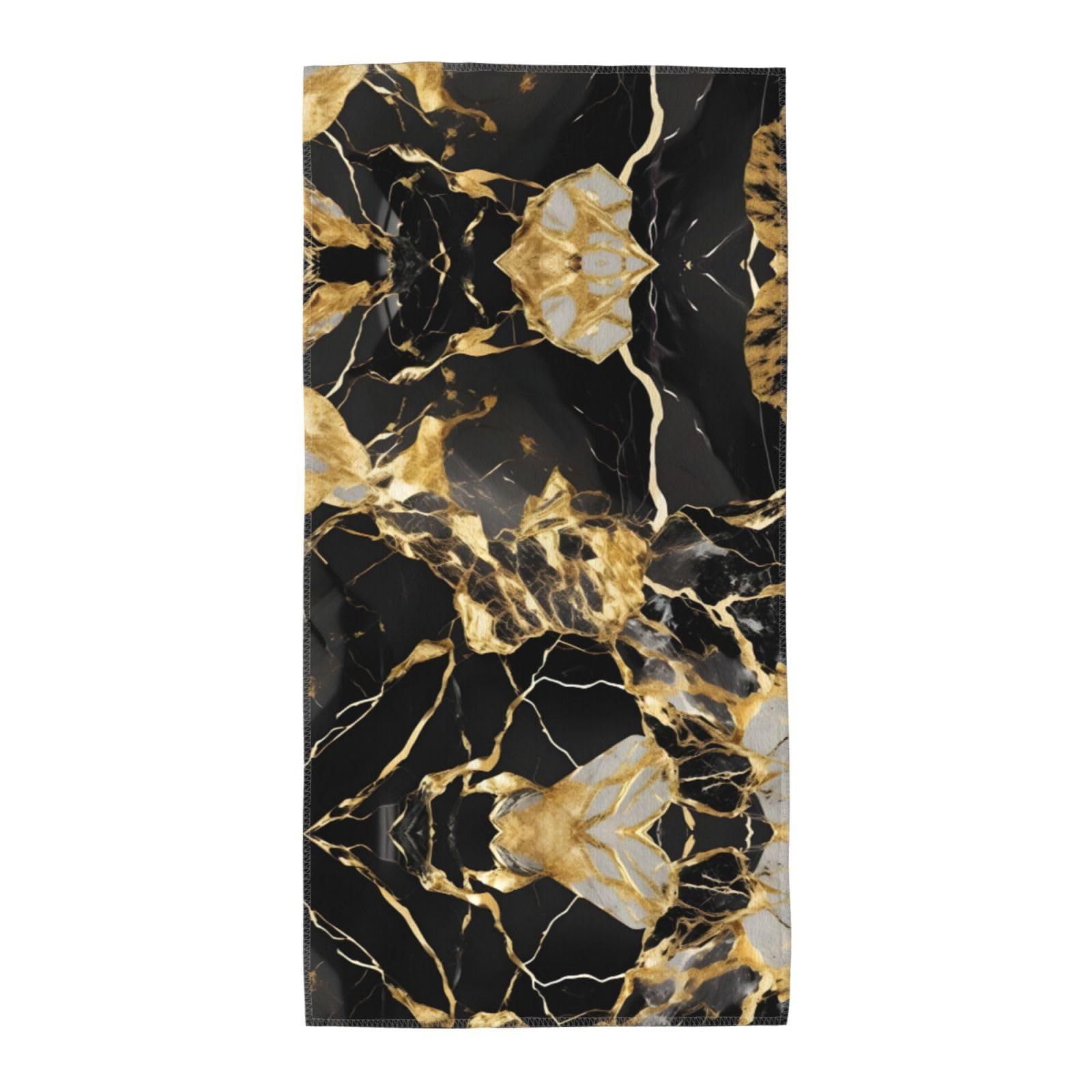 TTIGLHOH Black Marble Texture Golden Stylish Printed Long Towel Quick Drying For Gym Camping Daily Use