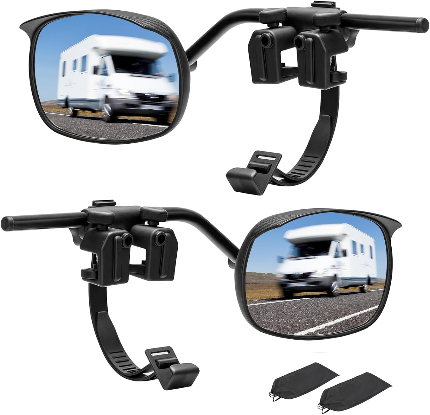 Universal Clip on Towing Mirrors Extensions for Towing Side Mirror Extenders with RainGuard Adjustable Convex Snap and Zap Tow Mirrors for Car Truck Trailer RV SUV Driver and Passenger Side