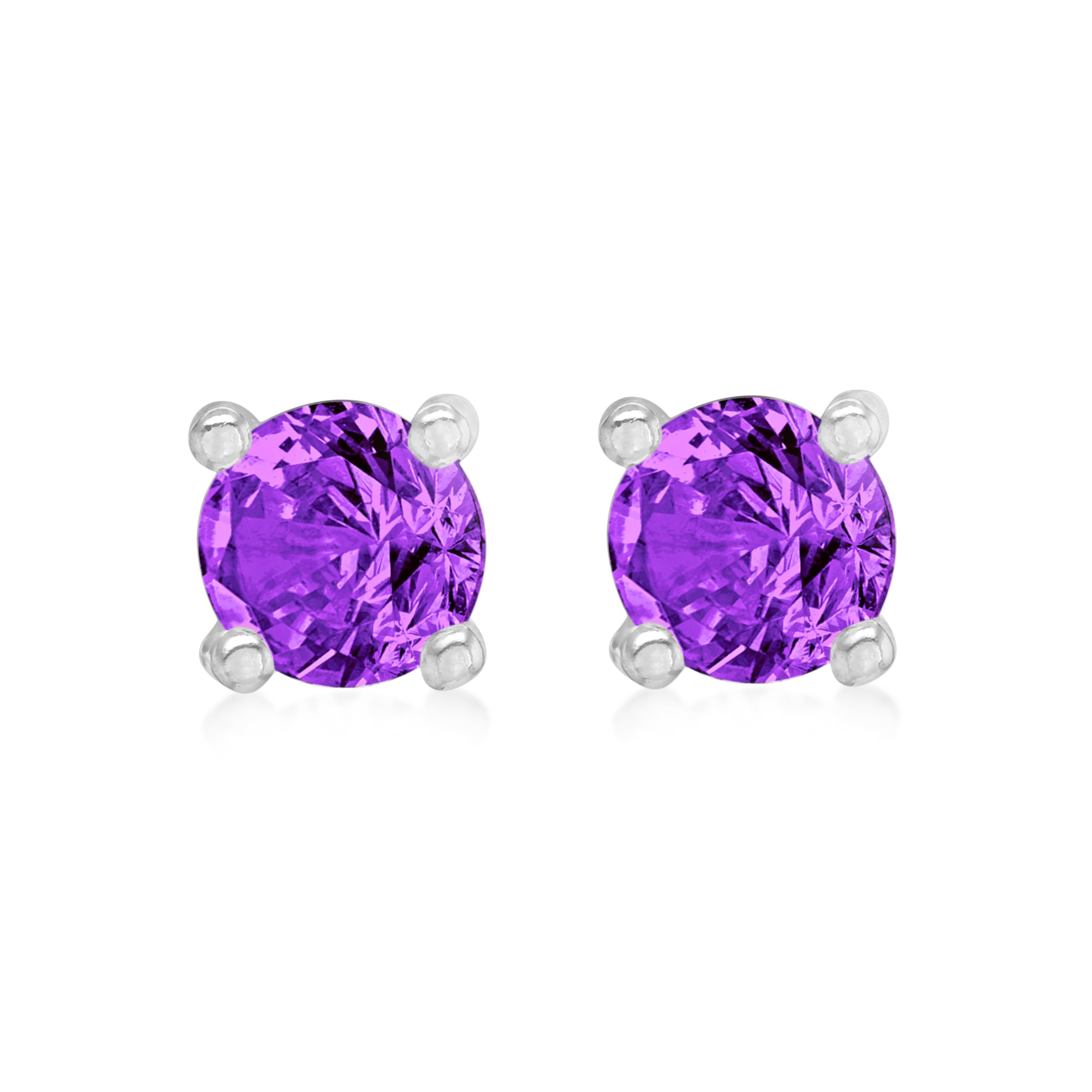 Amazon Essentials Sterling Silver Rhodium Plated Amethyst CZ February Birthstone Stud Earrings