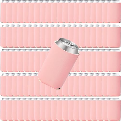 Vista 10 de Paquete de 100 fundas enfriadoras para latas de cerveza en blanco, aisladas suaves, reutilizables, a granel, plegables para sublimación, suministros