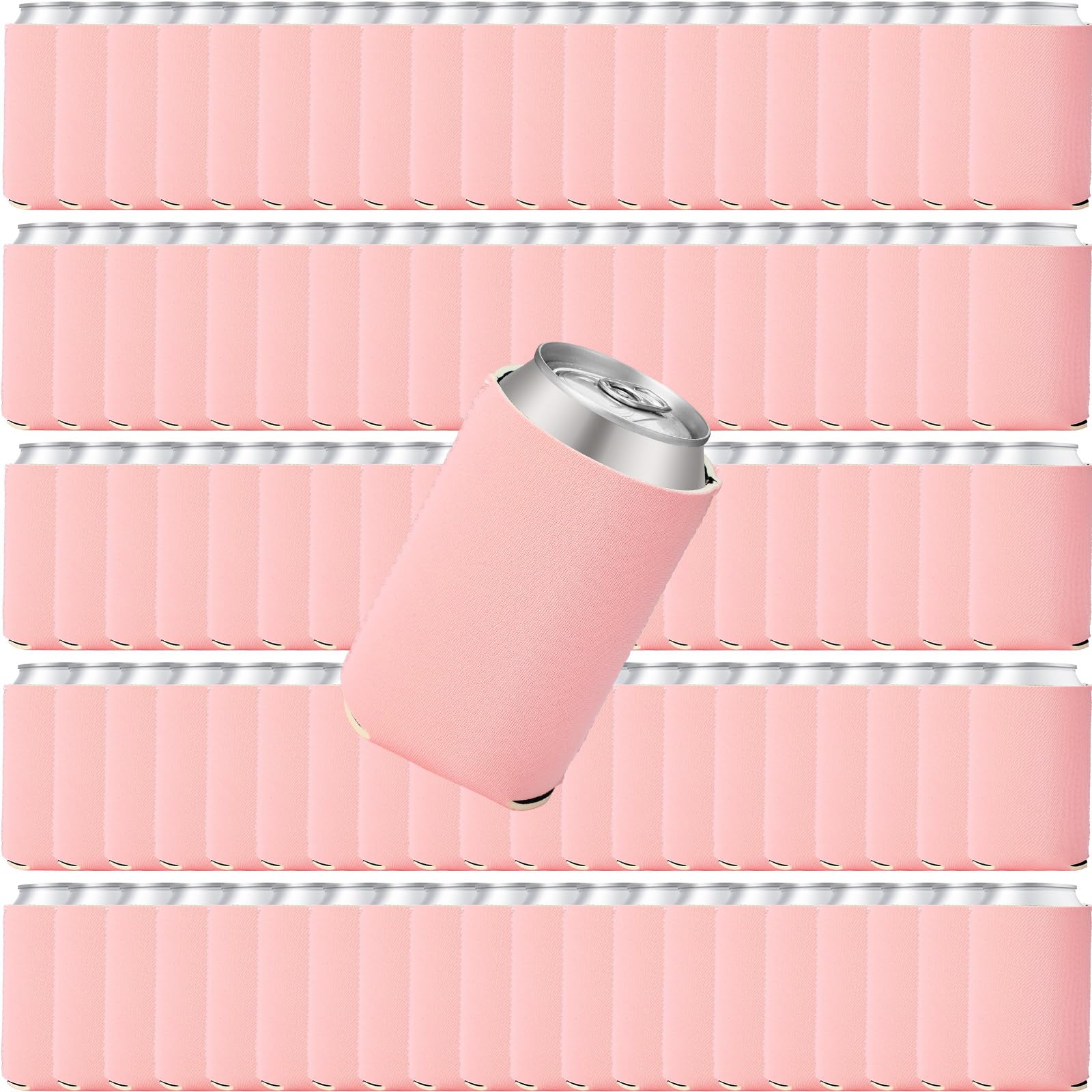 Confezione da 100 manicotti refrigeranti per lattine di birra, morbidi, isolati, riutilizzabili, pieghevoli, a sublimazione, per forniture per feste di nozze (stile semplice, rosa)