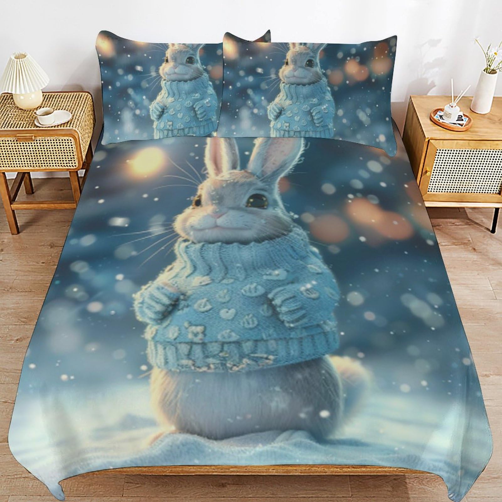 Funda nórdica de conejo en microfibra 100% con diseño 3D de acuarela para cama infantil