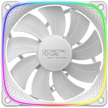 Geometric Future Squama 2503R Reverse Blade RGB PWM Fan-120mm-1 Pack-Performance & Silent Balance-Dual Lighting Loop-Motherboard SYNC with 5V 3pin - 4pin PWM-WhiteGEO-S2503RW-1