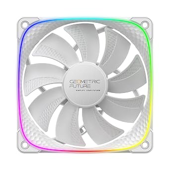Geometric Future Squama 2503R Reverse blade RGB PWM fan -White-120mm-1 pack-performance & silent Balance-Dual lighting Loop-Motherboard SYNC with 5V 3pin-4pin PWM-W/O controller GEO-S2503RW-1